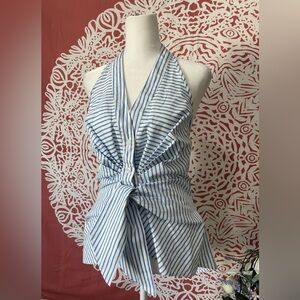 Halter strip in white and blue | Tie front | Venus | Size 6